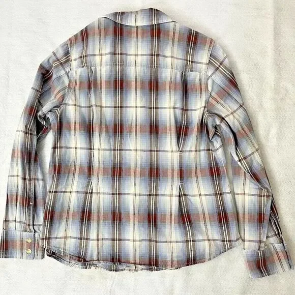 PENDLETON Women‎ 100% Cotton  Blue & Brown Plaid Button Up Shirt Size Large - Picture 2 of 8